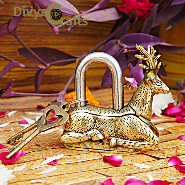 Brass Deer Shape  Functional Lock with 2 Keys