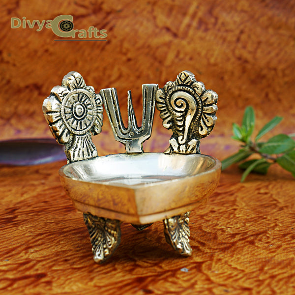 Brass Small Shankh Chakra Namah Diya/Oil lamp