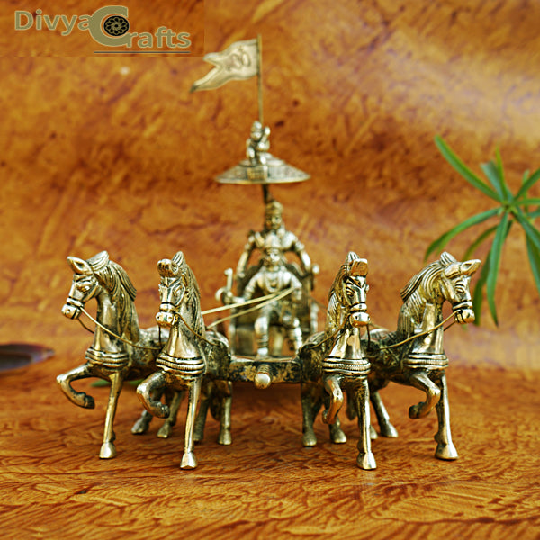 BRASS ARJUN AND KRISHNA RATH (FOUR HORSES)