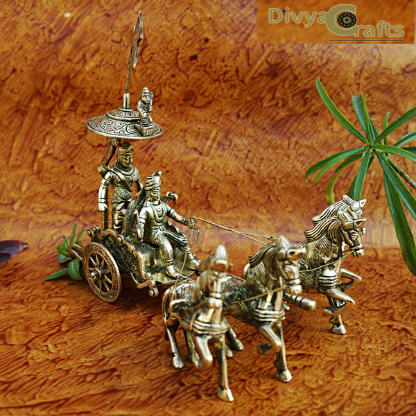 BRASS ARJUN AND KRISHNA RATH (FOUR HORSES)