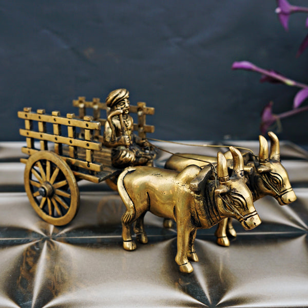 Brass Bullock Cart Showpiece (9 Inches)