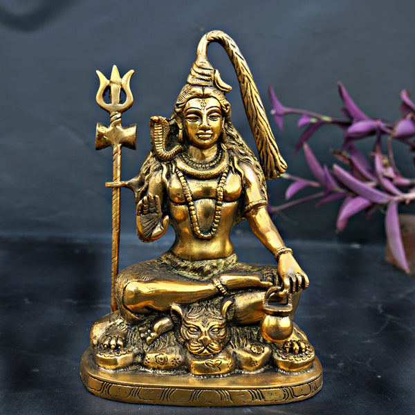 Brass Lord Shiva Idol (9.5 Inches)