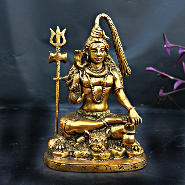Brass Lord Shiva Idol (9.5 Inches)