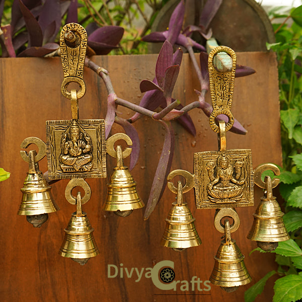 Brass Ganesh Lakshmi Rectangular Hanging Decorative Bells