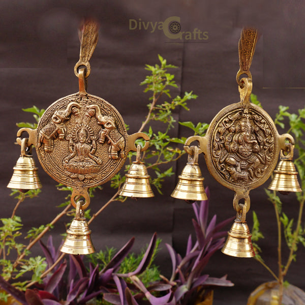 Brass Ganesha and Lakshmi Hanging Bells