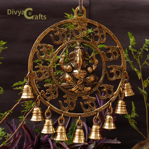 Brass Ganesha and OM Wall Hanging Bells