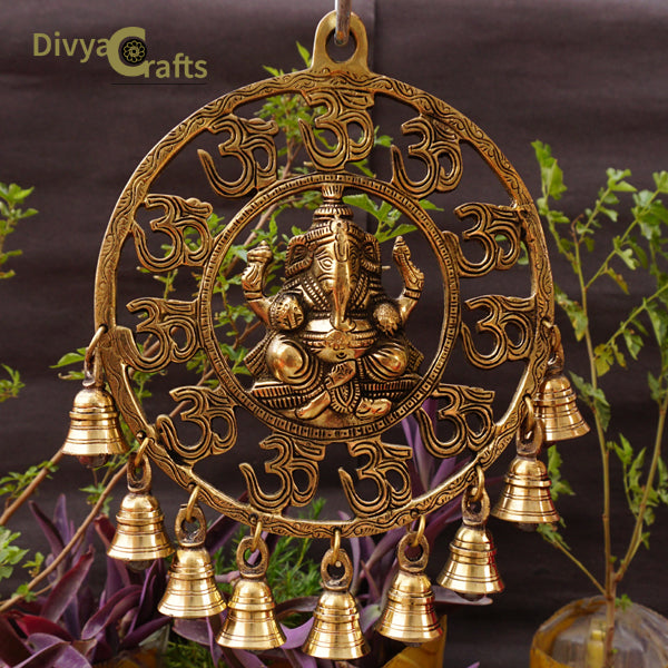 Brass Ganesha and OM Wall Hanging Bells