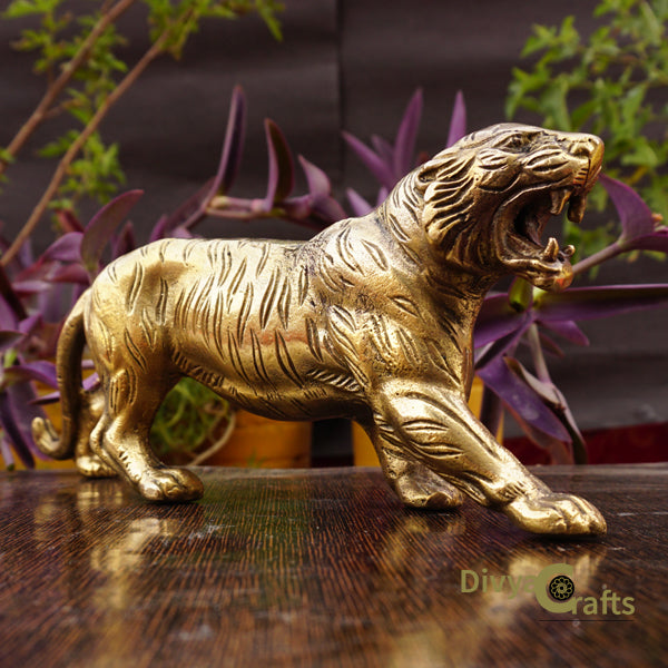 Brass Roaring Tiger Statue