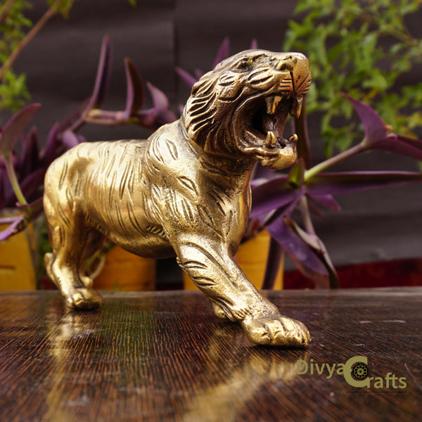 Brass Roaring Tiger Statue