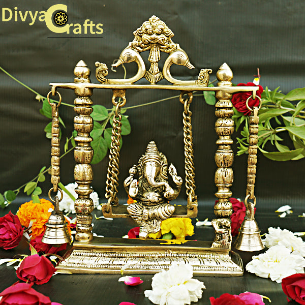 Brass Ganesha Jhula with Bells (10")