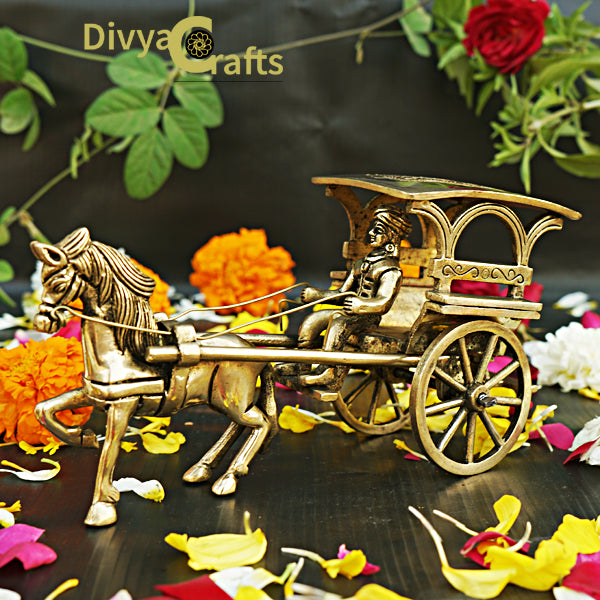 Brass Handmade Horse Chariot/Cart (8")