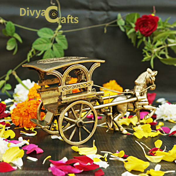 Brass Handmade Horse Chariot/Cart (8")