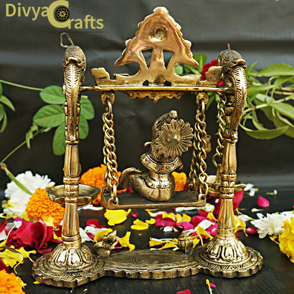 Brass Krishna Jhula with Diyas