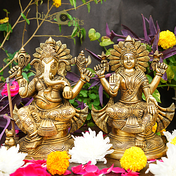 Brass Ganesh Lakshmi Idol (8.5")