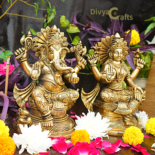 Brass Ganesh Lakshmi Idol (8.5")