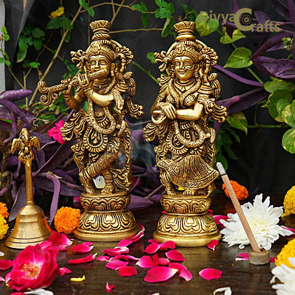 Brass Radha Krishna Statue Pair (10")