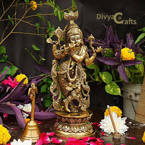 Brass Krishna Statue (12")