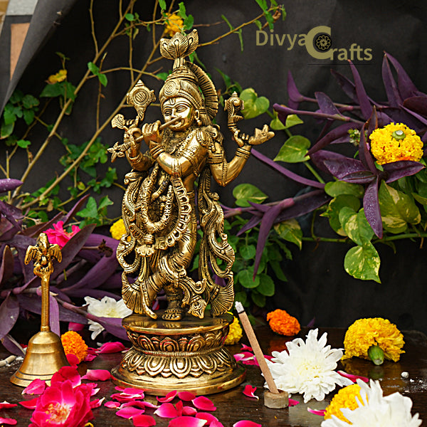 Brass Krishna Statue (12")