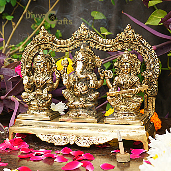 Brass Ganesh Lakshmi Saraswati (7.5")