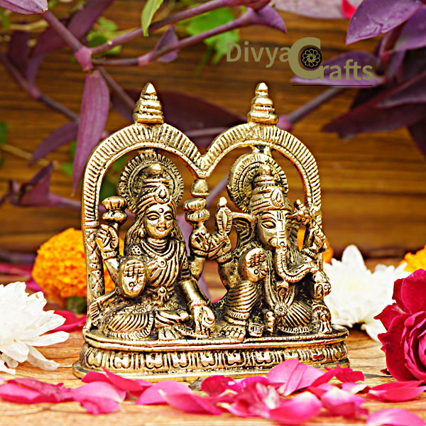 Brass Ganesh Lakshmi Idol (4")