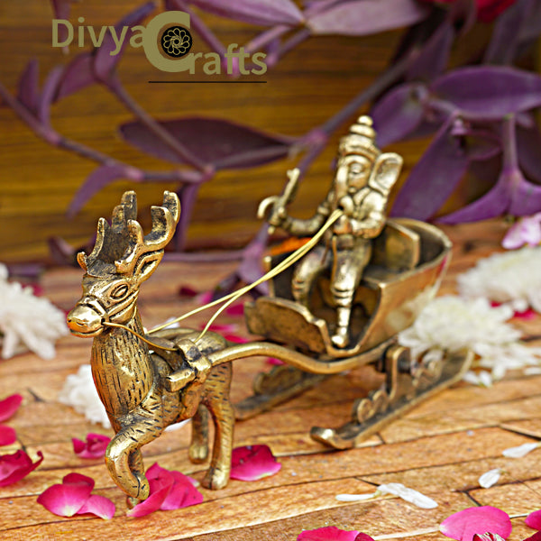 Brass Ganesha Deer Cart