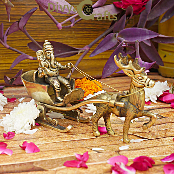 Brass Ganesha Deer Cart