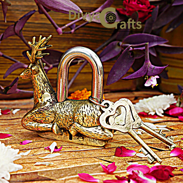 Brass Deer Shape  Functional Lock with 2 Keys