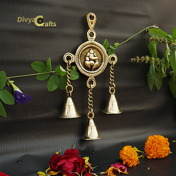Brass Round Shape Ganesha Wall Hanging Bells