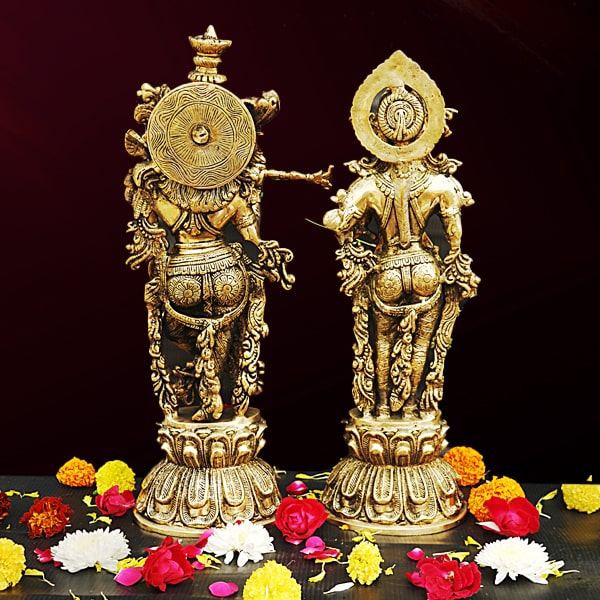 Brass Radha Krishna Statue Pair (18")