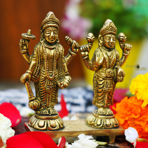 Brass Lord Vishnu Lakshmi Idol